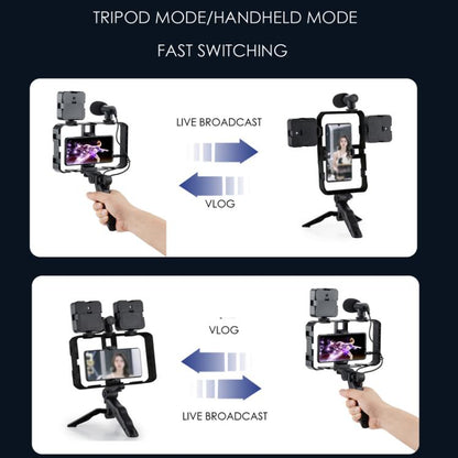 Smartphone Cage Stabilizer with Microphone & LED Fill Light - Anti-Shake Handheld Gimbal for Vlogging, AY-49B