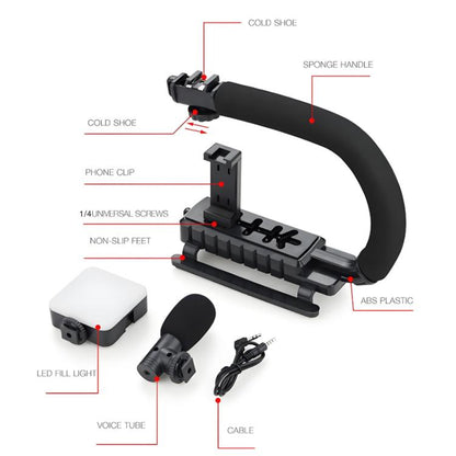 U-Shaped Handle Stand with Pocket Fill Light & Noise-Canceling Mic All-in-One Live Streaming Kit, AY-49U