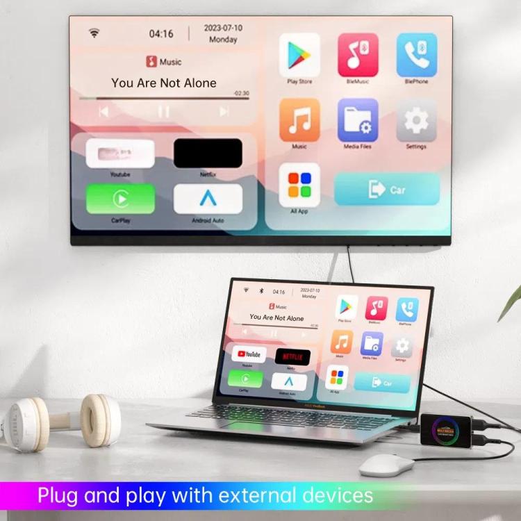 BY971 Wireless CarPlay Adapter 3-In-1 Car TV Stick HDMI Out Sync For Laptop/TV, 2+16G, 4+32G