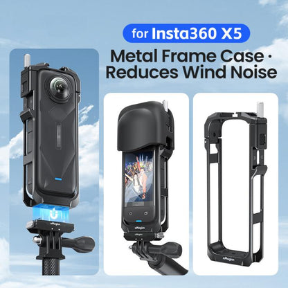 aMagisn Metal Cage for Insta360 X5 Wind Noise Reduction, Shockproof Mount with Dual Cold Shoe, PF01