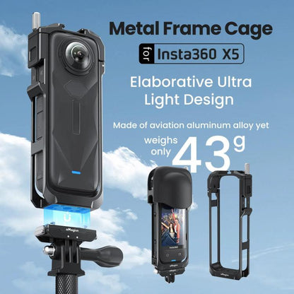 aMagisn Metal Cage for Insta360 X5 Wind Noise Reduction, Shockproof Mount with Dual Cold Shoe, PF01