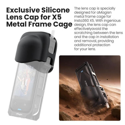 aMagisn Metal Cage for Insta360 X5 Wind Noise Reduction, Shockproof Mount with Dual Cold Shoe, PF01