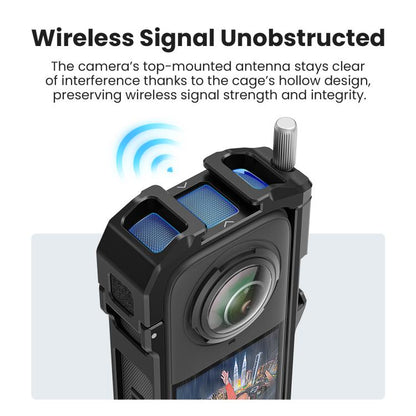 aMagisn Metal Cage for Insta360 X5 Wind Noise Reduction, Shockproof Mount with Dual Cold Shoe, PF01