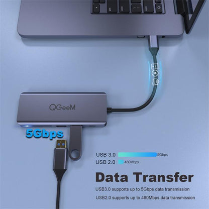 QGeeM 9 In 1 USB-C/Type-C Docking Station Hub VGA+2xHDMI+PD 87W+USB2.0/USB3.0+SD/TF+3.5mm, VGA Version