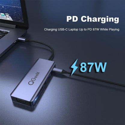 QGeeM 9 In 1 USB-C/Type-C Docking Station Hub VGA+2xHDMI+PD 87W+USB2.0/USB3.0+SD/TF+3.5mm, VGA Version