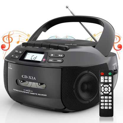 X2A Portable Cassette Player Stereo Bluetooth AM/FM/MP3 Music CD Player Tape Recorder, US Plug, EU Plug, UK Plug, AU Plug