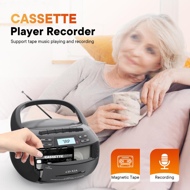X2A Portable Cassette Player Stereo Bluetooth AM/FM/MP3 Music CD Player Tape Recorder, US Plug, EU Plug, UK Plug, AU Plug