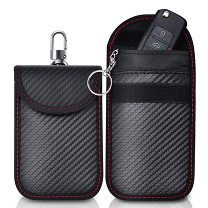 RFID Blocking Car Key Holder Anti-Skimming Carbon Fiber Key Case for Vehicles, Credit Cards & Electronics, Medium Red Line, Medium Green Line, Small Black Line
