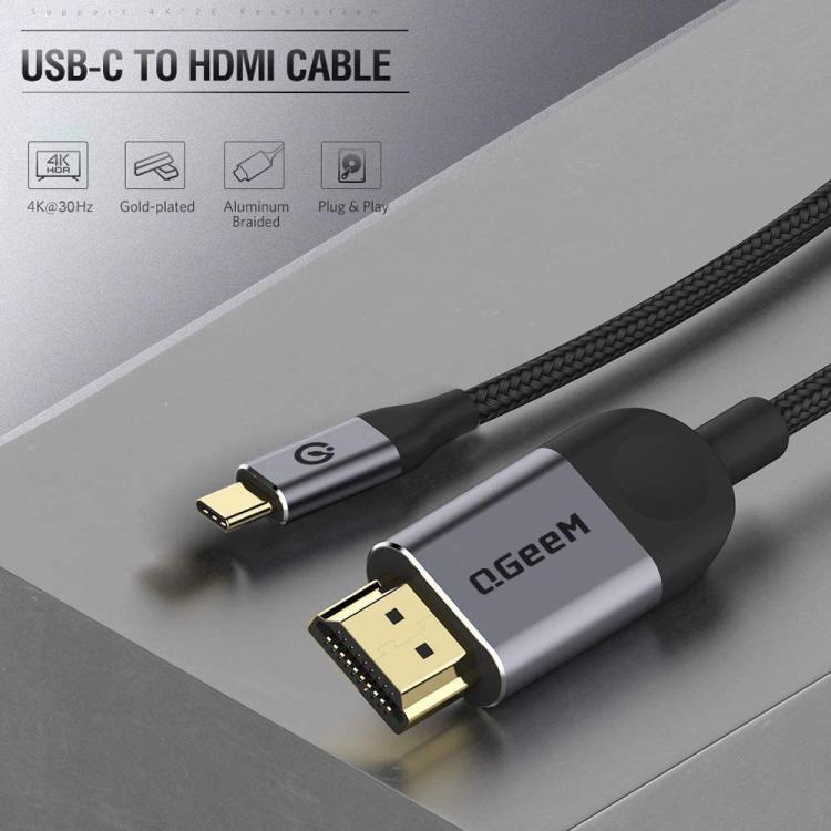 QGeeM USB-C/Type-C To HDMI Cable 4K 30Hz For Screen Mirroring & Extended Display, 1.2m, 1.8m, 3m