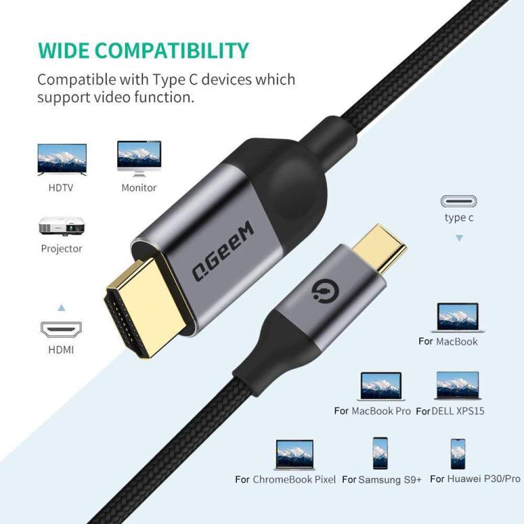 QGeeM USB-C/Type-C To HDMI Cable 4K 30Hz For Screen Mirroring & Extended Display, 1.2m, 1.8m, 3m