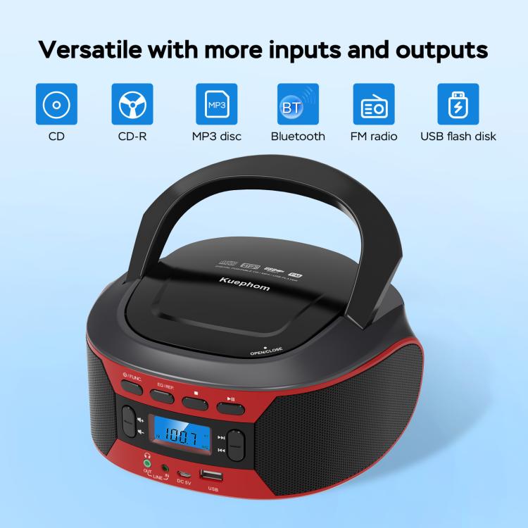 Kuephom W17 Portable Home CD Music Walkman FM Bluetooth Player, EU Plug, US Plug, UK Plug, AU Plug