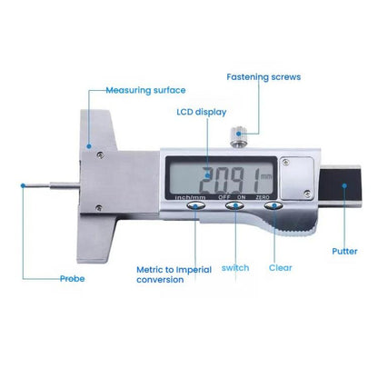Syntek Electronic Digital Display Tire Tread Depth Caliper 0-25mm Measuring Tread Depth Gauge, All-metal