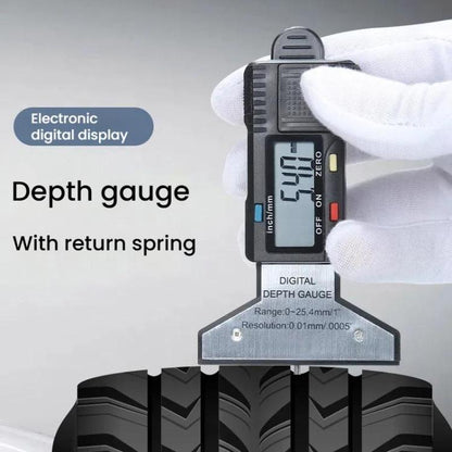 Syntek Digital Depth Ruler 0-25mm Electronic Tire Tread Measuring Ruler, Black, Silver