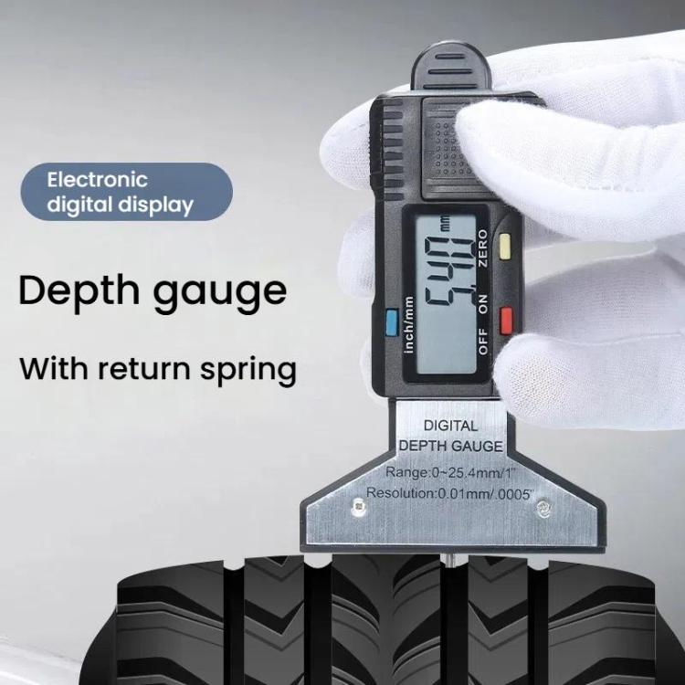 Syntek Digital Depth Ruler 0-25mm Electronic Tire Tread Measuring Ruler, Silver, Black
