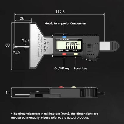 Syntek Digital Depth Ruler 0-25mm Electronic Tire Tread Measuring Ruler, Silver, Black