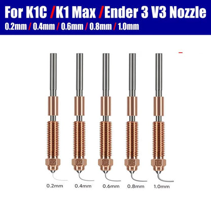 All-in-One Chrome Zirconium Copper Nozzle for Creality Ender-3 V3/K1C/K1 Max 3D Printers, 1.75/0.2mm, 1.75/0.4mm, 1.75/0.6mm, 1.75/0.8mm, 1.75/1.0mm