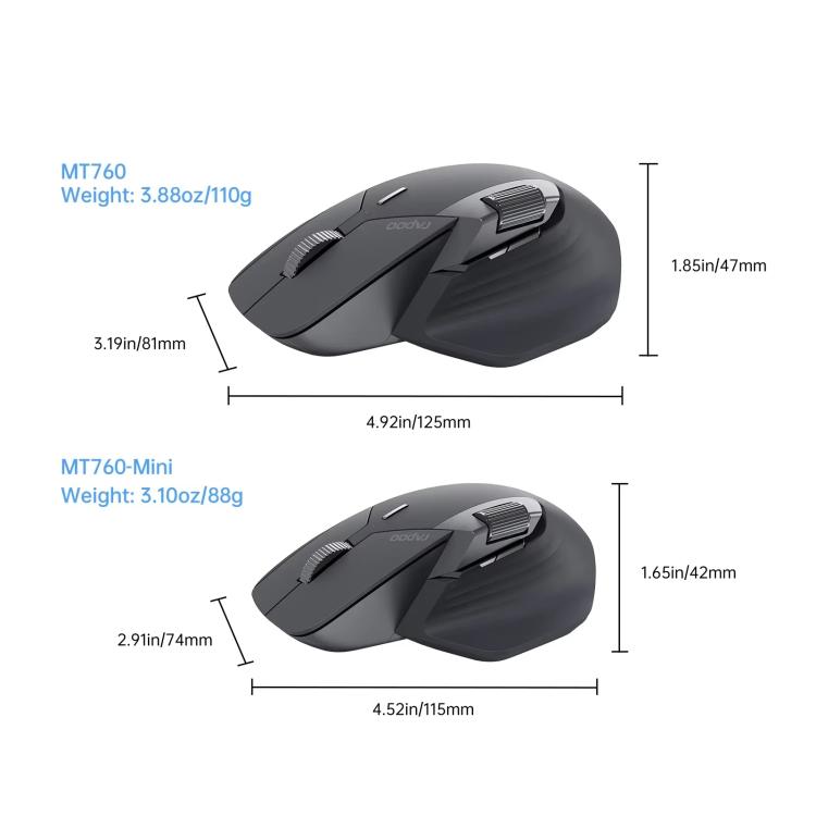 Rapoo Wireless Triple Mode Mice Ergonomic Desktop Laptop Business Office Mouse, MT760 Black, MT760mini Black, MT760 Gray, MT760mini Gray, MT760 Pink, MT760mini Pink