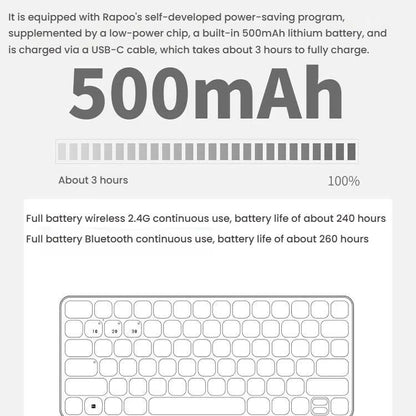 Rapoo E9050L Tri-mode Bluetooth Wireless Keyboard Silent Laptop Keyboard