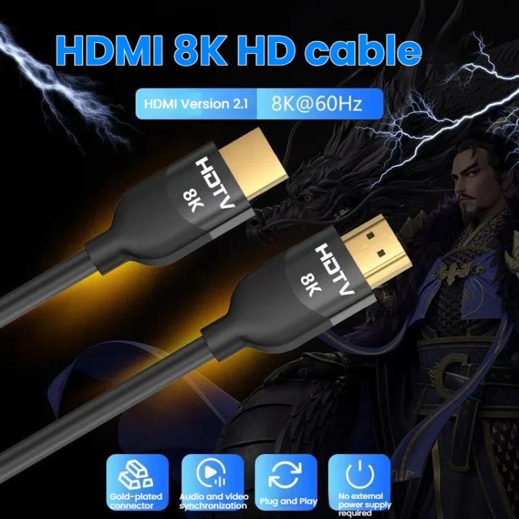 VegGieg W-H114 HDMI 2.1 HD Cable 8K 60Hz TV Set-Top Box Computer Monitor Projection Video Cable, 1M, 1.5M, 2M, 3M, 5M, 10M