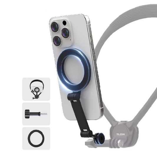 TELESIN Mobile Phone Magnetic Stand Two Claw Adapter Compatible with Chest Strap, Backpack Clip, Neck Mount, Phone Magnetic Stand