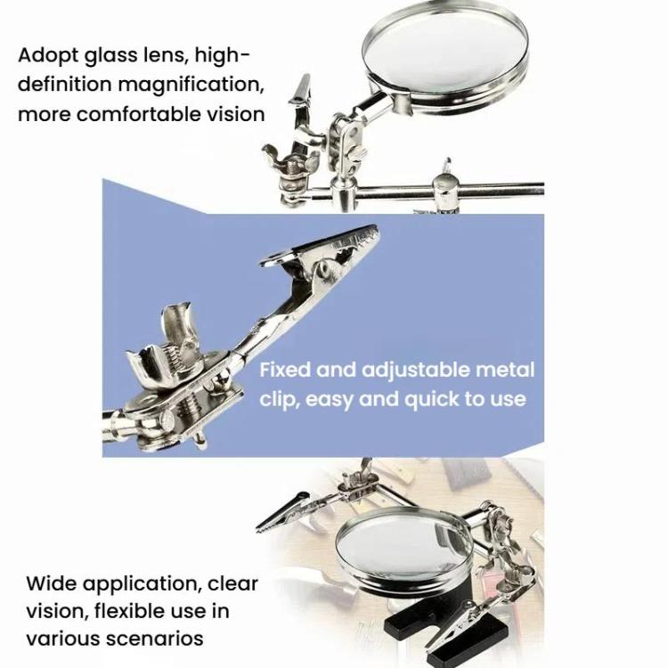 60mm Magnifying Glass With Auxiliary Clamp Soldering Iron Repair Circuit Board Desktop Magnifying Glass, 5X With Auxiliary Clamp