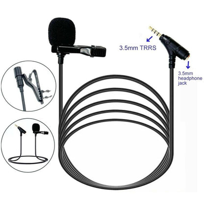 3.5mm TRRS Lavalier Microphone with Earphone Monitoring Jack Clip-on Lapel Mic, 1.5m