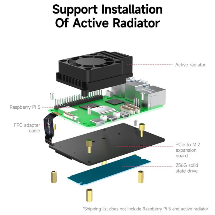 Yahboom PCIe To M.2 Adapter Expansion Board For Raspberry Pi 5 NVMe Expansion Board, Separate Board, Board + 256G SSD
