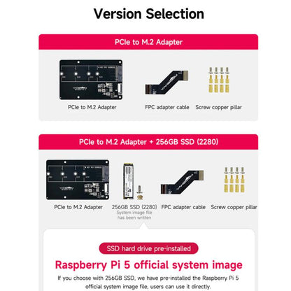 Yahboom PCIe To M.2 Adapter Expansion Board For Raspberry Pi 5 NVMe Expansion Board, Separate Board, Board + 256G SSD