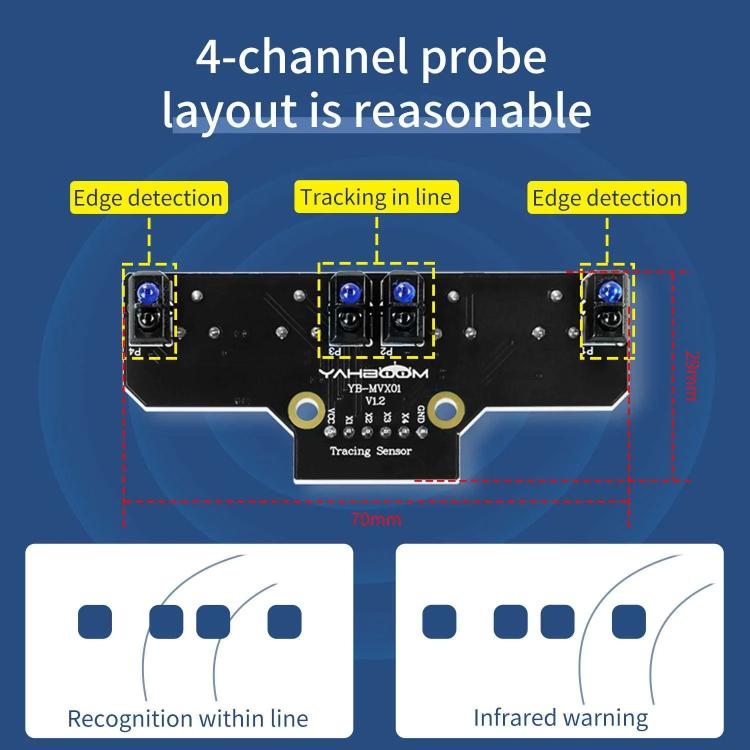 Yahboom 4 Channel Infrared Tracking Sensor Module For Smart Car Robot, Module, Module+ 6Pin Cable, With 6Pin Cable+16mm Copper Column, With 6Pin Cable+23mm Copper Column, Module+DuPont Cable, With DuPont Cable+16mm Copper Column
