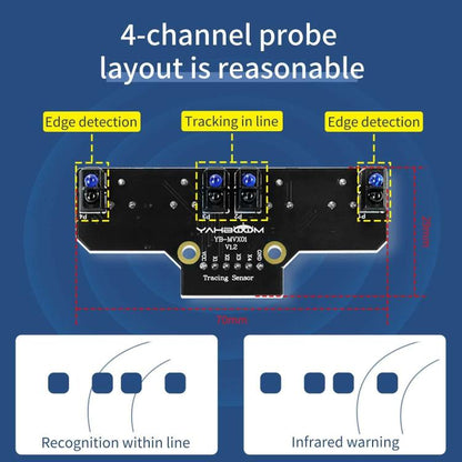 Yahboom 4 Channel Infrared Tracking Sensor Module For Smart Car Robot, Module, Module+ 6Pin Cable, With 6Pin Cable+16mm Copper Column, With 6Pin Cable+23mm Copper Column, Module+DuPont Cable, With DuPont Cable+16mm Copper Column