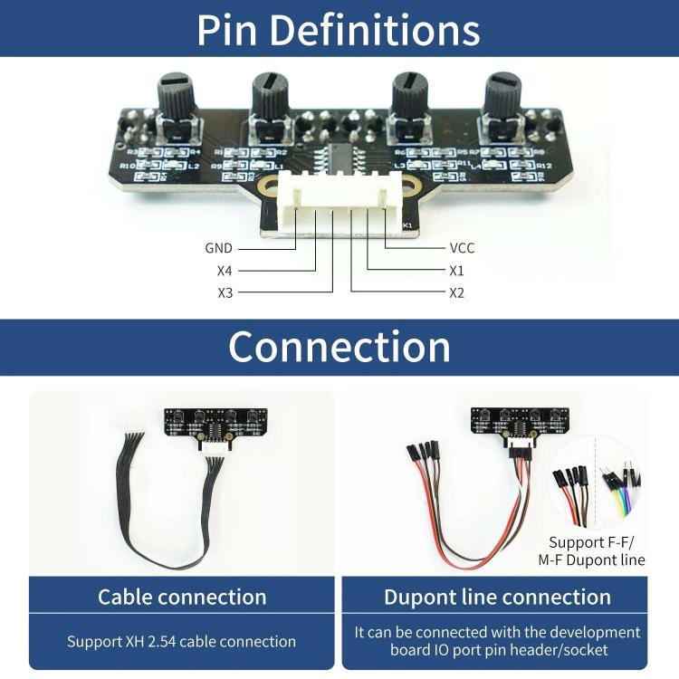 Yahboom 4 Channel Infrared Tracking Sensor Module For Smart Car Robot, Module, Module+ 6Pin Cable, With 6Pin Cable+16mm Copper Column, With 6Pin Cable+23mm Copper Column, Module+DuPont Cable, With DuPont Cable+16mm Copper Column