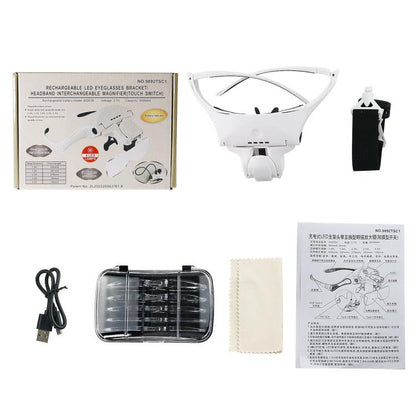 USB Charging LED Light Touch Switch Mechanical Repair Head Mounted Magnifier, 9892TSC1