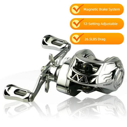 Baitcasting Fishing Reel 6.3:1 Gear Ratio with Magnetic Brake System, 12-Setting Adjustable, YUMOSH EQM201 Left Hand, YUMOSH EQM200 Right Hand