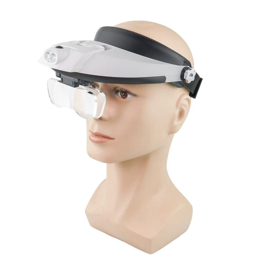 Dual LED Light Elderly Reading Head-Mounted Magnifying Glass With Replaceable Lenses For Repairing Presbyopic Glasses, 81001-G