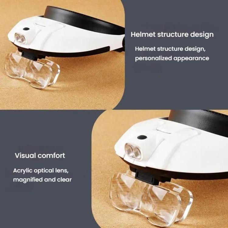 Dual LED Light Elderly Reading Head-Mounted Magnifying Glass With Replaceable Lenses For Repairing Presbyopic Glasses, 81001-G