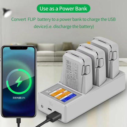 For DJI Flip Drone YX 3-Channel Battery Charger with Color LCD Screen Smart Charging Hub, 3-Channel Color Screen