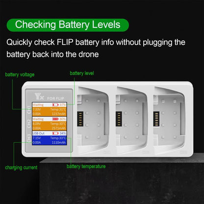 For DJI Flip Drone YX 3-Channel Battery Charger with Color LCD Screen Smart Charging Hub, 3-Channel Color Screen