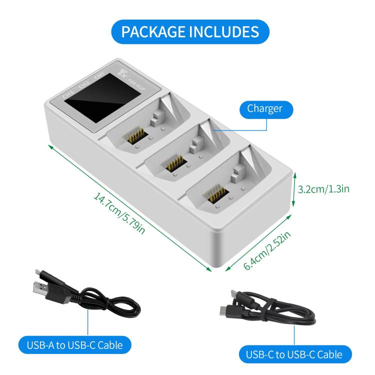 For DJI Flip Drone YX 3-Channel Battery Charger with Color LCD Screen Smart Charging Hub, 3-Channel Color Screen