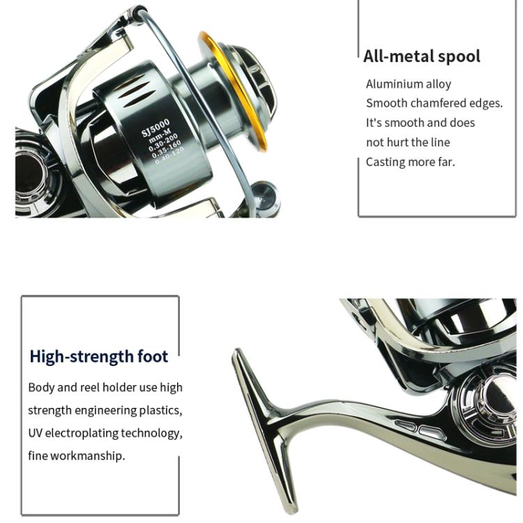 Seamless Saltwater Spinning Fishing Reel Full Metal Spool 5.2:1 Gear Ratio, YUMOSHI SJ2000, YUMOSHI SJ3000, YUMOSHI SJ4000, YUMOSHI SJ5000, YUMOSHI SJ6000, YUMOSHI SJ7000