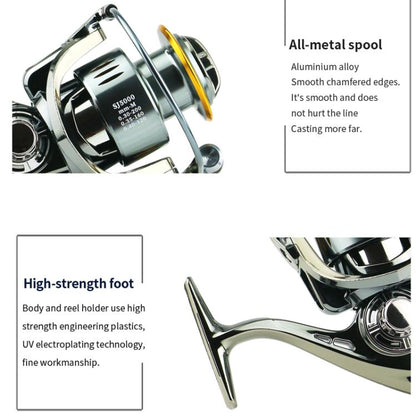 Seamless Saltwater Spinning Fishing Reel Full Metal Spool 5.2:1 Gear Ratio, YUMOSHI SJ2000, YUMOSHI SJ3000, YUMOSHI SJ4000, YUMOSHI SJ5000, YUMOSHI SJ6000, YUMOSHI SJ7000