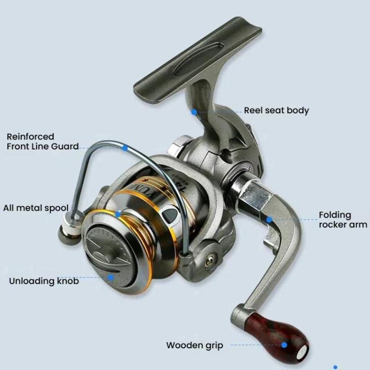 Zero-Gap Mini Spinning Reel for Rock/Ice/Raft/Lure Fishing, 5.2:1 Gear Ratio, YUMOSHI BZ500, YUMOSHI BZ800