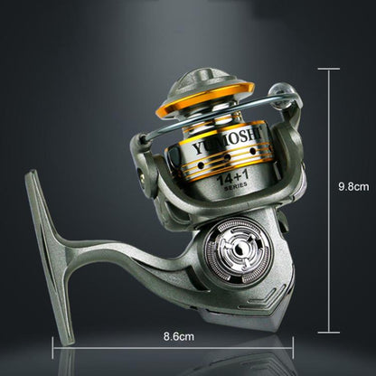 Zero-Gap Mini Spinning Reel for Rock/Ice/Raft/Lure Fishing, 5.2:1 Gear Ratio, YUMOSHI BZ500, YUMOSHI BZ800