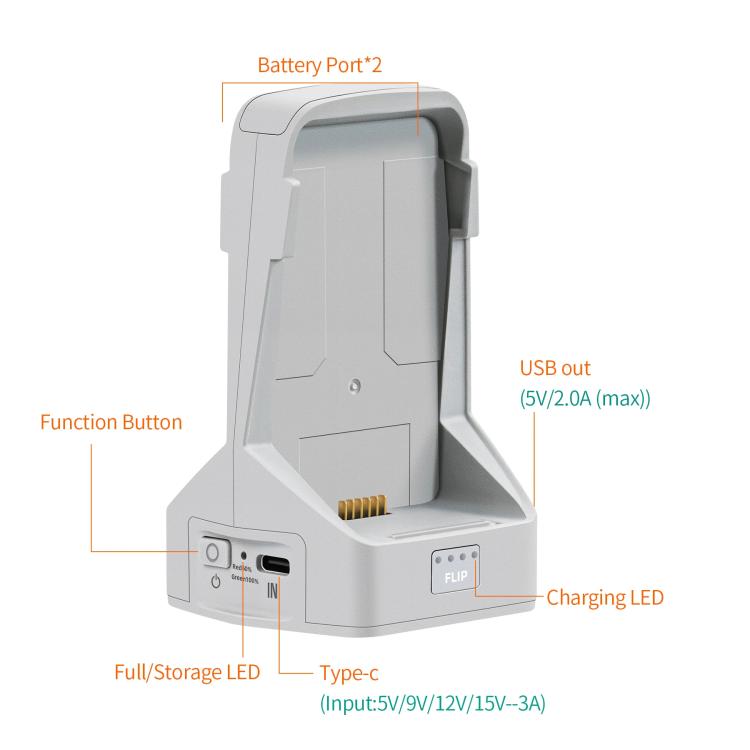 For DJI Flip YX 2-way Vertical Battery Charger Bidirectional Battery Management System, 2-way Vertical LED Indicator