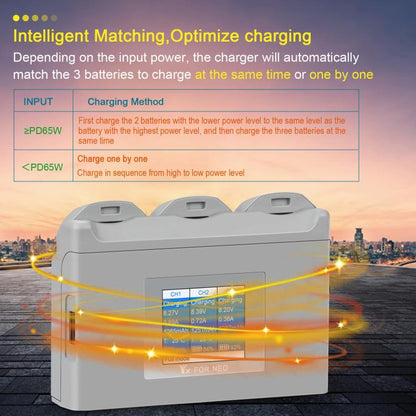 For DJI Neo Battery Charger YX 3-way Color Screen Charger Hub Charging Station, 3-way Color Screen