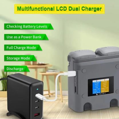 For DJI Air 3/Air 3S YX 2-Way Battery Charger Charging Butler With Color Screen Drone Accessories, 2-Way Color Screen