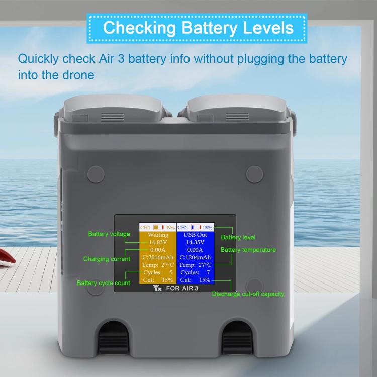 For DJI Air 3/Air 3S YX 2-Way Battery Charger Charging Butler With Color Screen Drone Accessories, 2-Way Color Screen