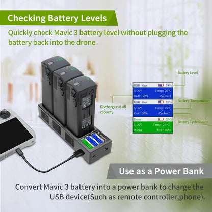 For DJI Mavic 3 Pro / Mavic 3 YX Battery Charger Discharger Hub 3-in-1 Smart Charging Station With Color Screen, US Plug, AU Plug, EU Plug, UK Plug