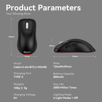 Tri-Mode Wireless Gaming Mouse 24000 DPI, 6 RGB Lighting Modes, Rechargeable, Macro Programmable, Black, White, Pink, Wireless Charging Black, Wireless Charging White, Wireless Charging Pink