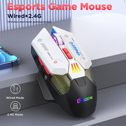 MKESPN Wired + 2.4G Dual Mode Gaming Mouse 10000 DPI Type-C Fast Charging RGB Light, Programmable Macros Mouse