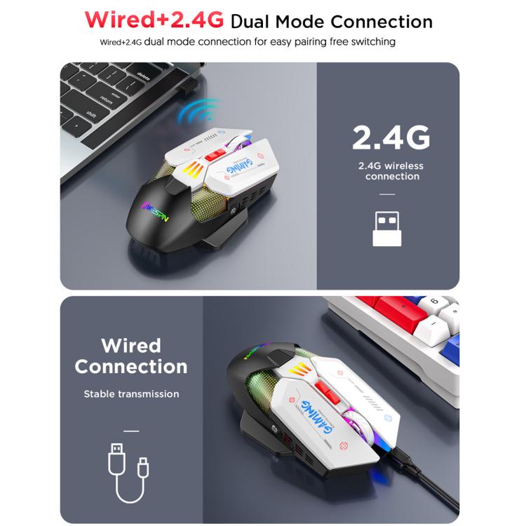 MKESPN Wired + 2.4G Dual Mode Gaming Mouse 10000 DPI Type-C Fast Charging RGB Light, Programmable Macros Mouse